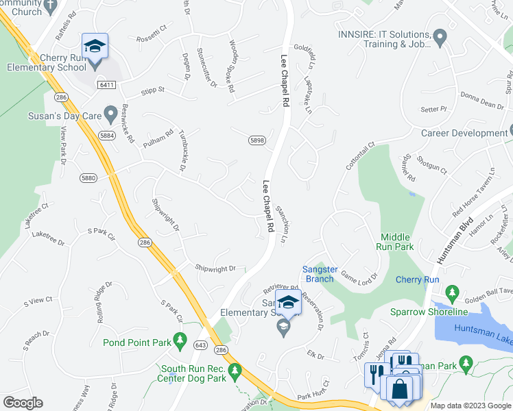 map of restaurants, bars, coffee shops, grocery stores, and more near 9503 Sailcloth Place in Burke