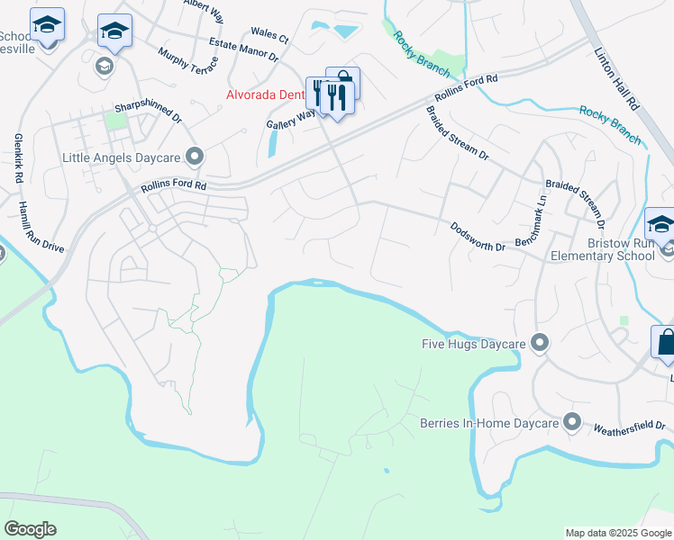 map of restaurants, bars, coffee shops, grocery stores, and more near 9020 Enochs Court in Gainesville