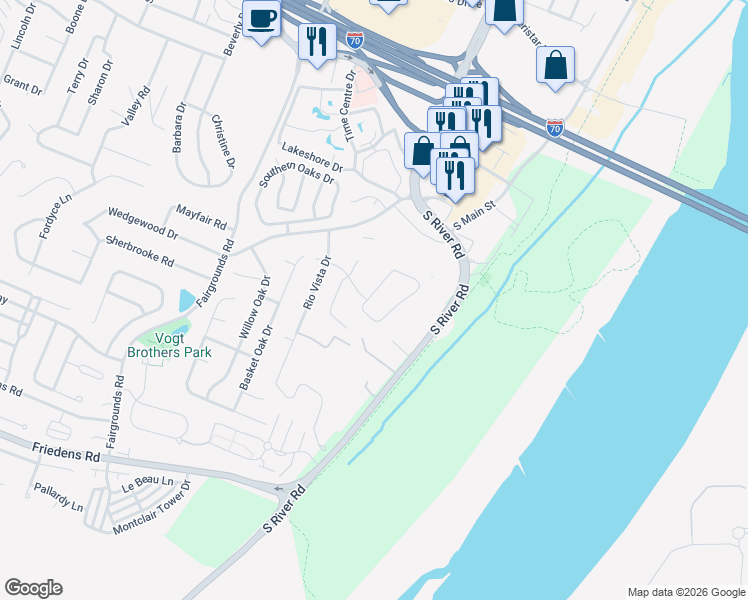 map of restaurants, bars, coffee shops, grocery stores, and more near 41 San Carlos Drive in Saint Charles