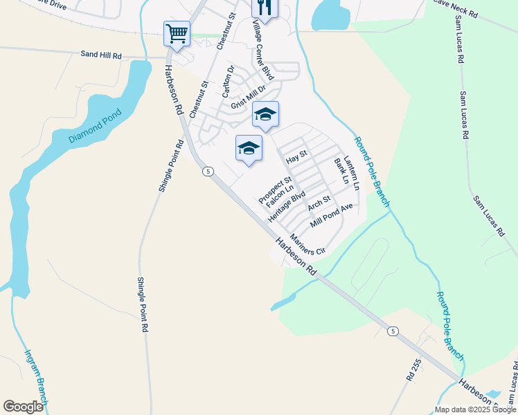 map of restaurants, bars, coffee shops, grocery stores, and more near 205 Mariners Circle in Milton