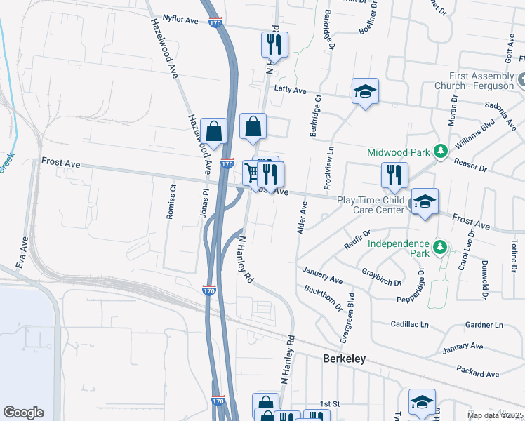 map of restaurants, bars, coffee shops, grocery stores, and more near 6740 Amora Avenue in Berkeley