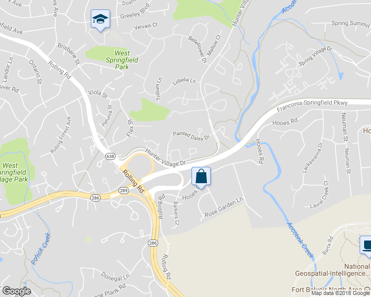 map of restaurants, bars, coffee shops, grocery stores, and more near 7710 Lexton Place in West Springfield