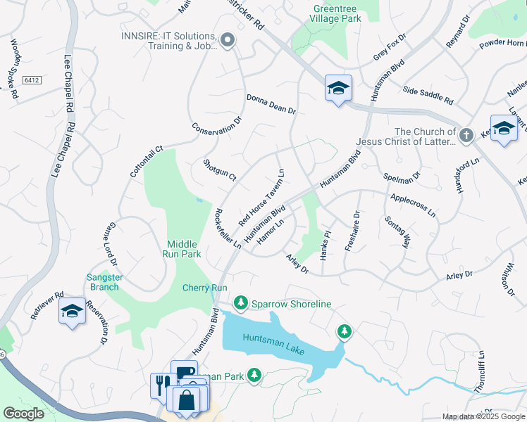 map of restaurants, bars, coffee shops, grocery stores, and more near 7129 Red Horse Tavern Lane in Springfield
