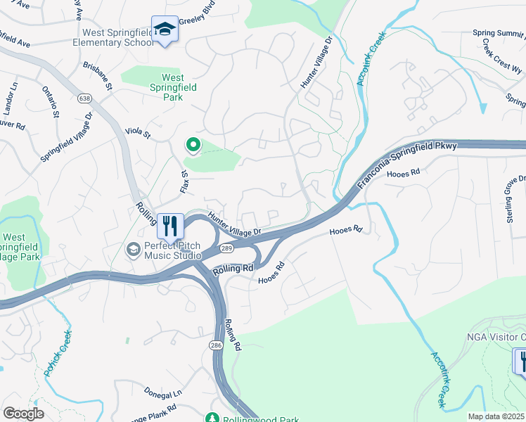 map of restaurants, bars, coffee shops, grocery stores, and more near 7710 Lexton Place in West Springfield