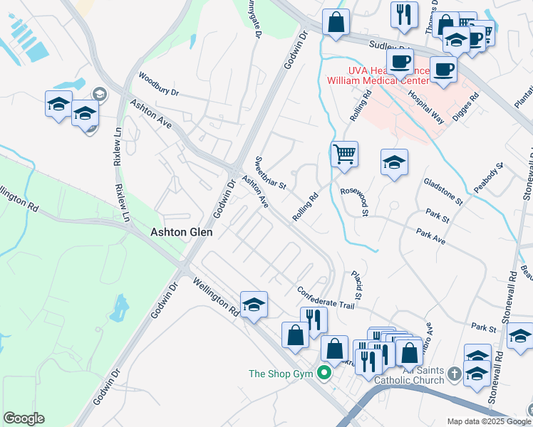 map of restaurants, bars, coffee shops, grocery stores, and more near 8962 Miles Place in Manassas