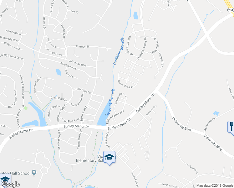 map of restaurants, bars, coffee shops, grocery stores, and more near 9071 Ribbon Falls Loop in Bristow