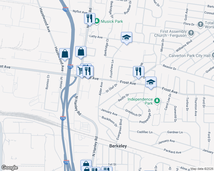map of restaurants, bars, coffee shops, grocery stores, and more near 6737 Saint Olaf Drive in Berkeley