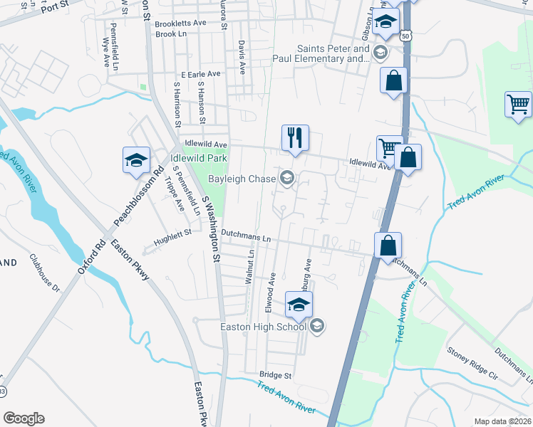 map of restaurants, bars, coffee shops, grocery stores, and more near 29 Brittany Terrace in Easton