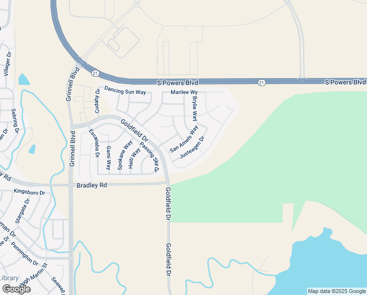 map of restaurants, bars, coffee shops, grocery stores, and more near 4860 Justeagen Drive in Colorado Springs