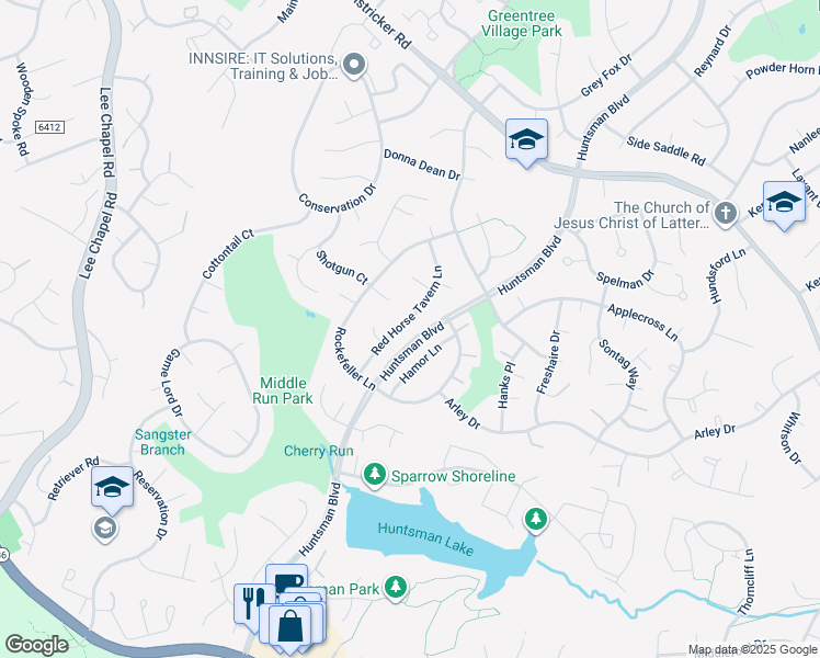 map of restaurants, bars, coffee shops, grocery stores, and more near 7129 Red Horse Tavern Lane in Springfield