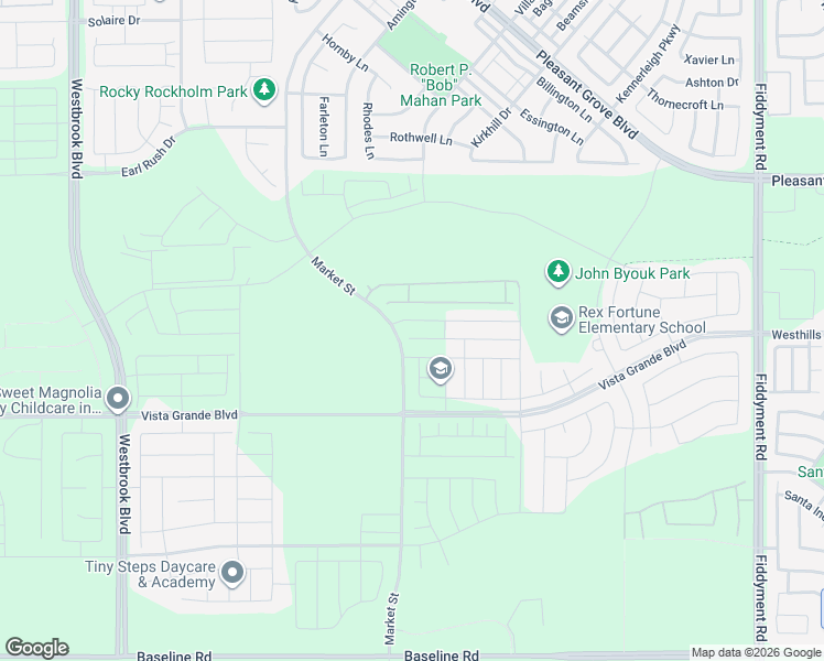 map of restaurants, bars, coffee shops, grocery stores, and more near Market Street in Roseville