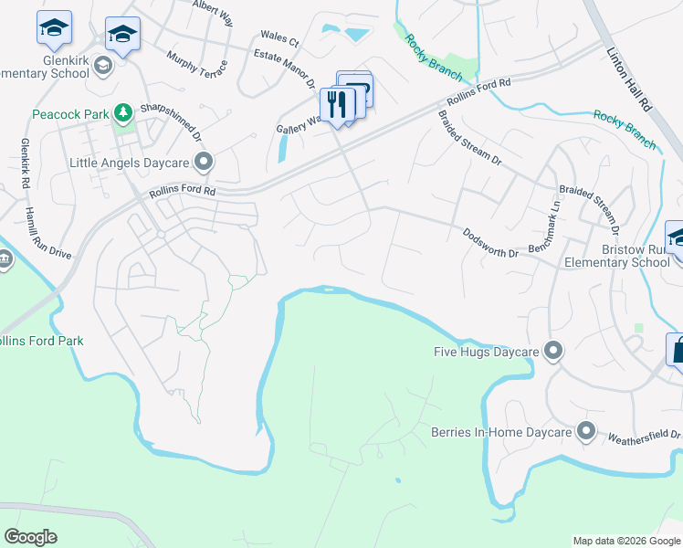 map of restaurants, bars, coffee shops, grocery stores, and more near 9016 Enochs Court in Gainesville