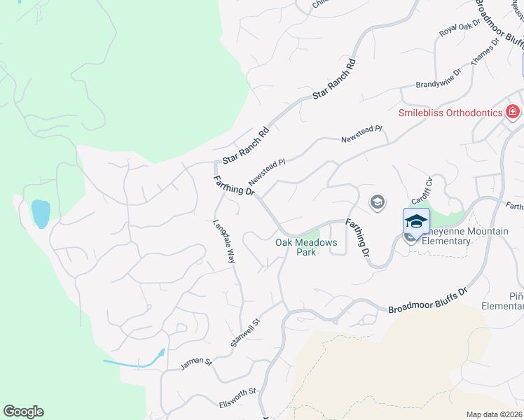 map of restaurants, bars, coffee shops, grocery stores, and more near 4840 Farthing Drive in Colorado Springs