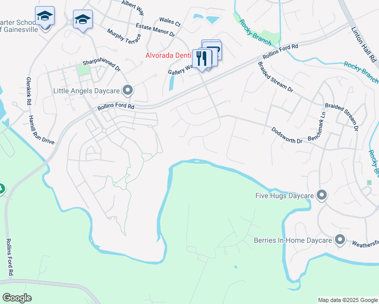 map of restaurants, bars, coffee shops, grocery stores, and more near 13756 Estate Manor Drive in Gainesville