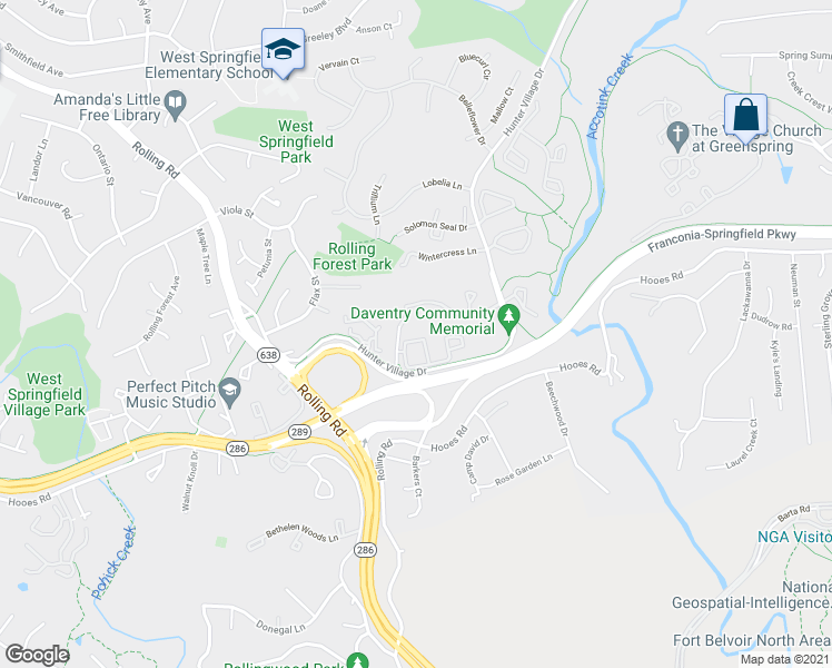 map of restaurants, bars, coffee shops, grocery stores, and more near 7804 Harrowgate Circle in West Springfield