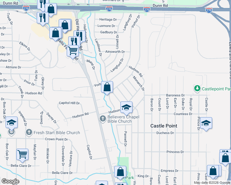 map of restaurants, bars, coffee shops, grocery stores, and more near 10452 Canfield Drive in Saint Louis