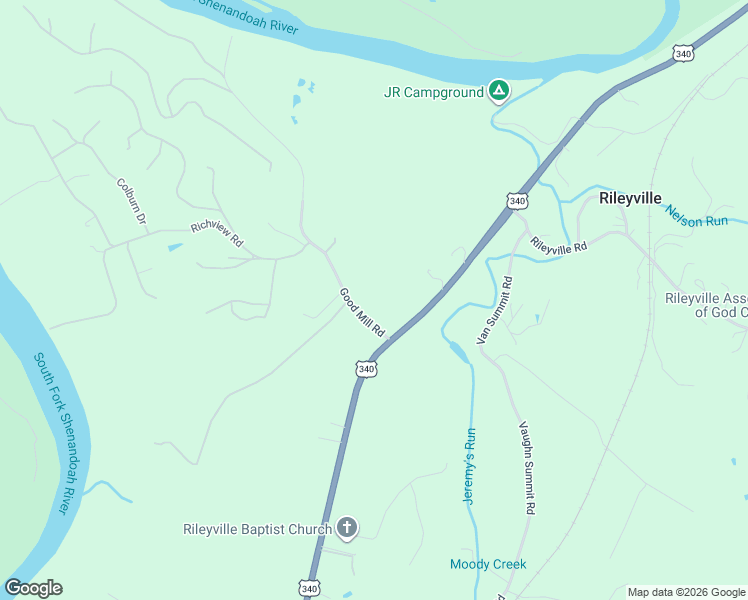 map of restaurants, bars, coffee shops, grocery stores, and more near 196 Good Mill Road in Rileyville