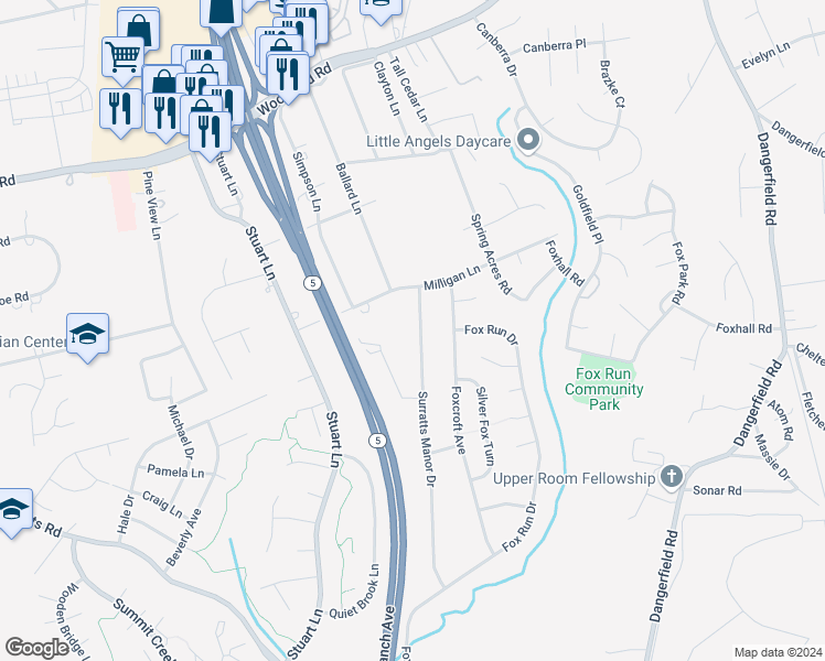 map of restaurants, bars, coffee shops, grocery stores, and more near 9209 Surratts Manor Drive in Clinton