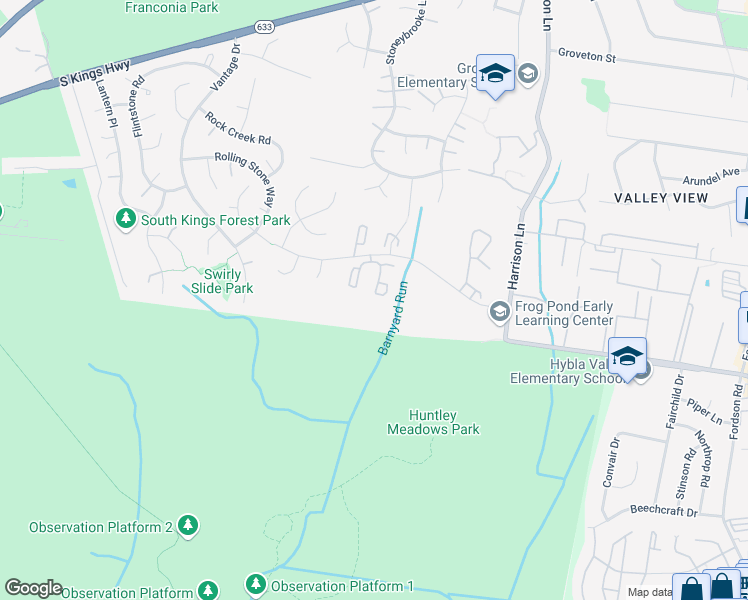 map of restaurants, bars, coffee shops, grocery stores, and more near 7234 Stover Drive in Alexandria