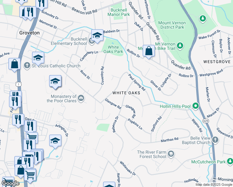 map of restaurants, bars, coffee shops, grocery stores, and more near 7117 Devonshire Road in Alexandria