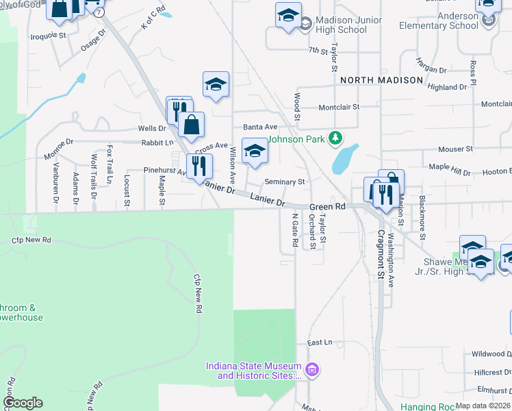 map of restaurants, bars, coffee shops, grocery stores, and more near 807 Lanier Drive in Madison