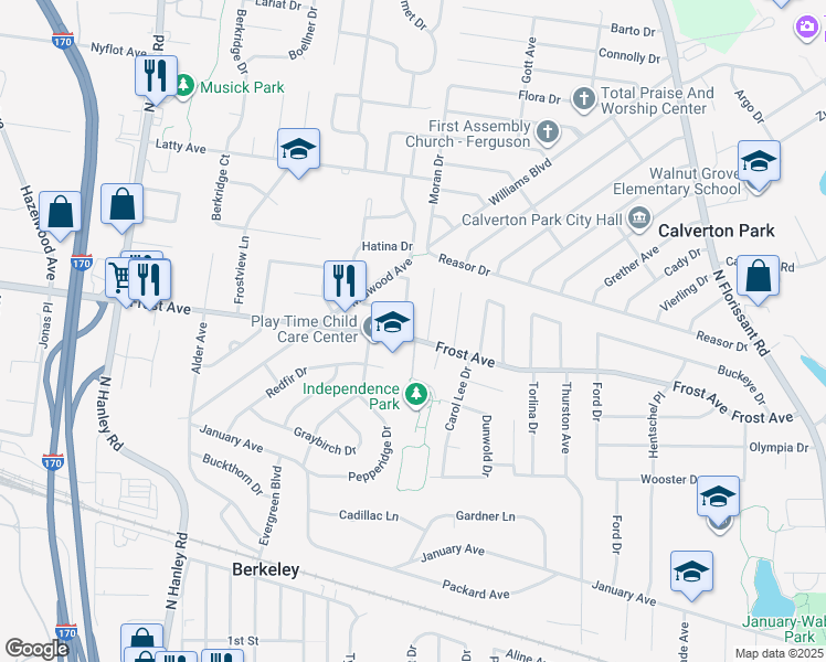 map of restaurants, bars, coffee shops, grocery stores, and more near 8301 Frost Avenue in Berkeley