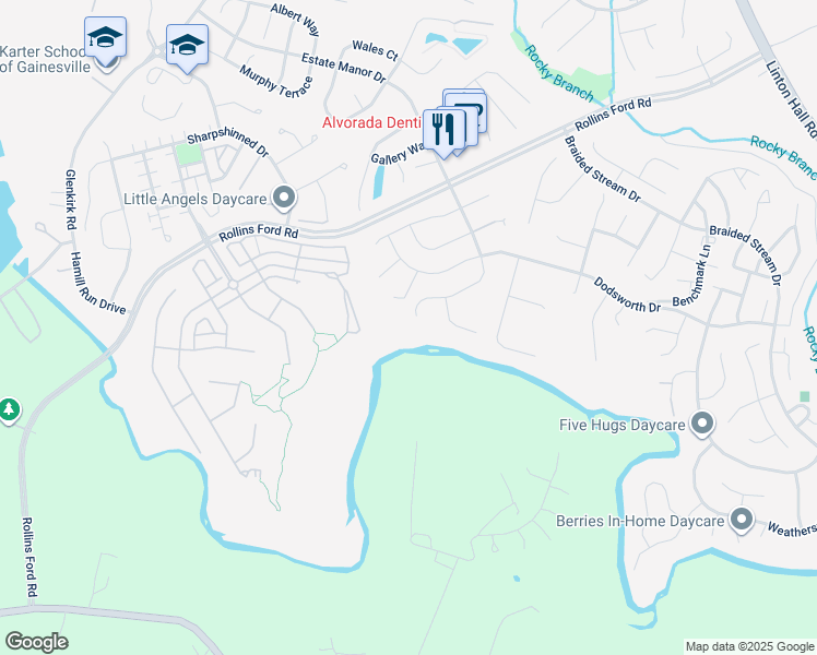 map of restaurants, bars, coffee shops, grocery stores, and more near 13752 Estate Manor Drive in Gainesville