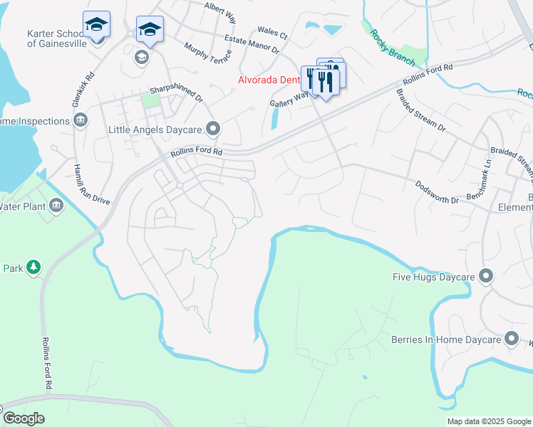map of restaurants, bars, coffee shops, grocery stores, and more near 14124 Catbird Drive in Gainesville
