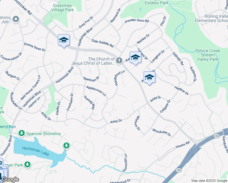 map of restaurants, bars, coffee shops, grocery stores, and more near 7106 Hundsford Lane in Springfield