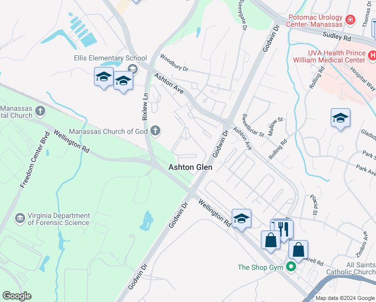 map of restaurants, bars, coffee shops, grocery stores, and more near 10340 Launch Circle in Manassas