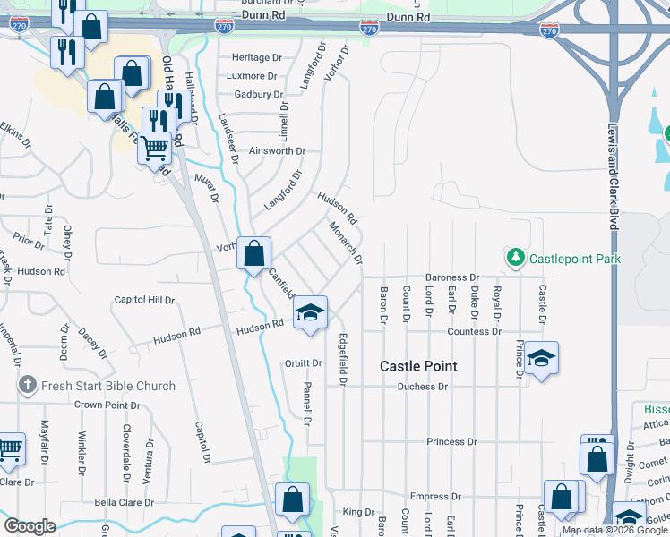 map of restaurants, bars, coffee shops, grocery stores, and more near 2330 Hudson Road in St. Louis