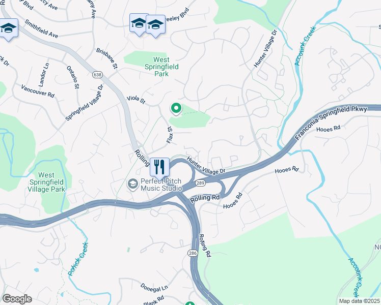 map of restaurants, bars, coffee shops, grocery stores, and more near 7871 Rolling Woods Court in Springfield