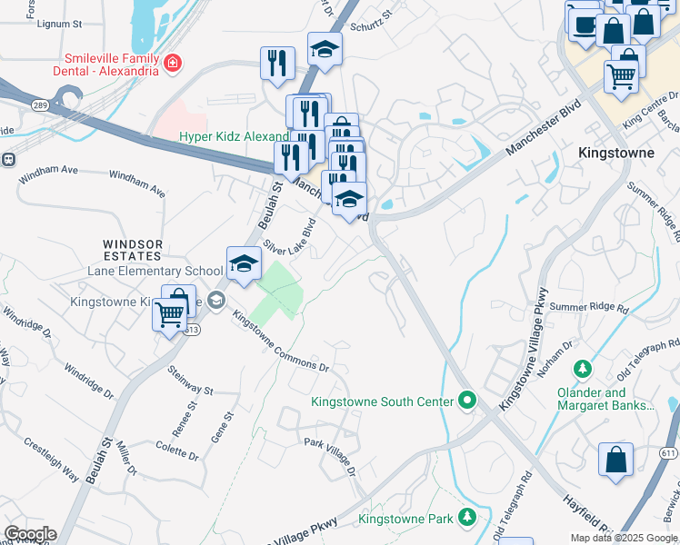 map of restaurants, bars, coffee shops, grocery stores, and more near 6204 Les Dorson Lane in Alexandria