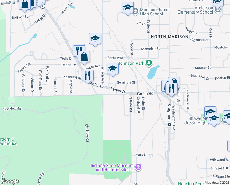 map of restaurants, bars, coffee shops, grocery stores, and more near 807 Lanier Drive in Madison