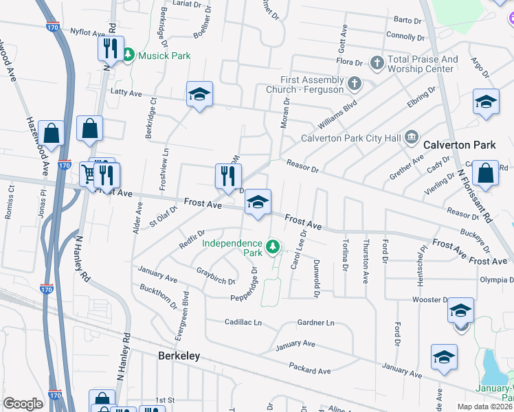 map of restaurants, bars, coffee shops, grocery stores, and more near 8310 Frost Avenue in Berkeley