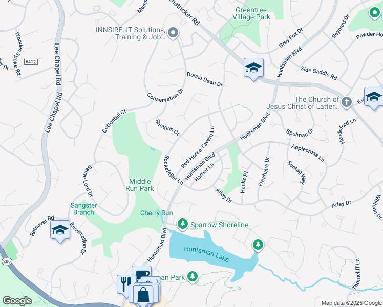 map of restaurants, bars, coffee shops, grocery stores, and more near 7130 Red Horse Tavern Lane in Springfield