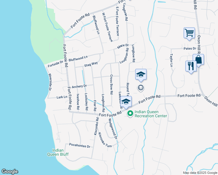 map of restaurants, bars, coffee shops, grocery stores, and more near 9209 Cross Bow Road in Fort Washington