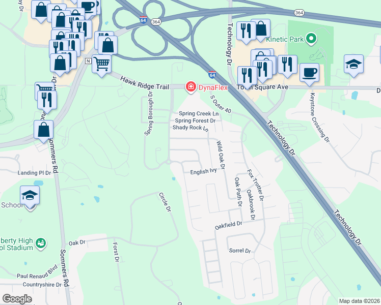 map of restaurants, bars, coffee shops, grocery stores, and more near 422 Spring Trace in O'Fallon