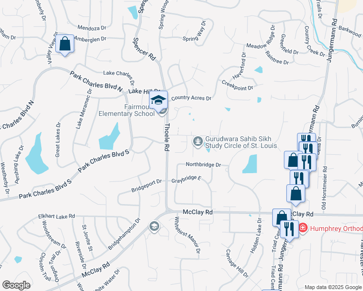 map of restaurants, bars, coffee shops, grocery stores, and more near 12 Shepherd Knoll Court in St. Peters