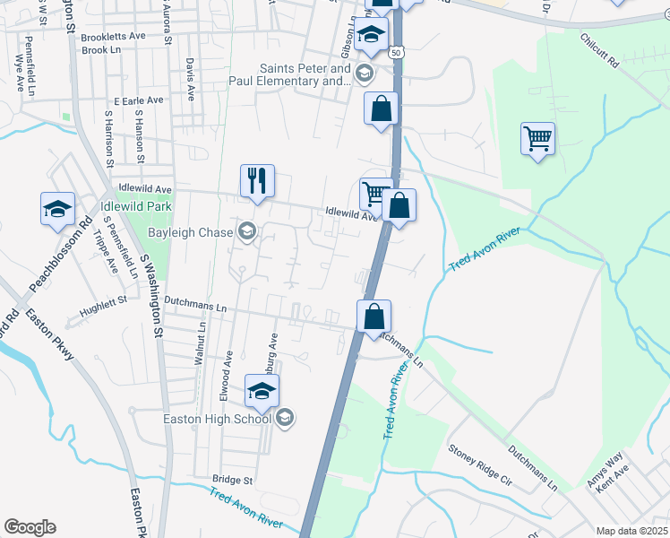 map of restaurants, bars, coffee shops, grocery stores, and more near 566 Cynwood Drive in Easton