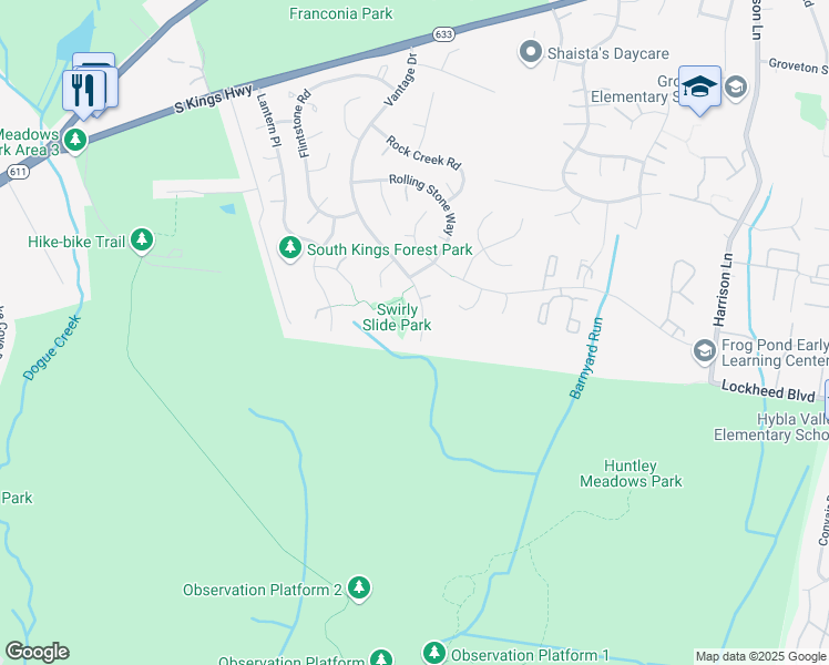 map of restaurants, bars, coffee shops, grocery stores, and more near 7128 Vantage Drive in Alexandria