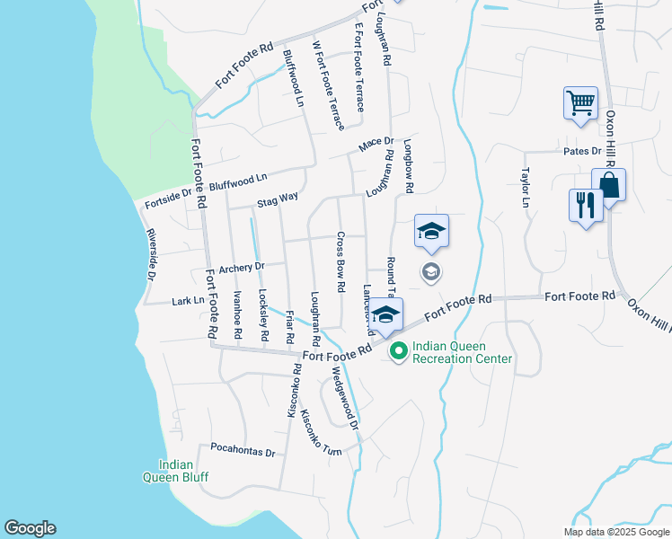 map of restaurants, bars, coffee shops, grocery stores, and more near 9209 Cross Bow Road in Fort Washington
