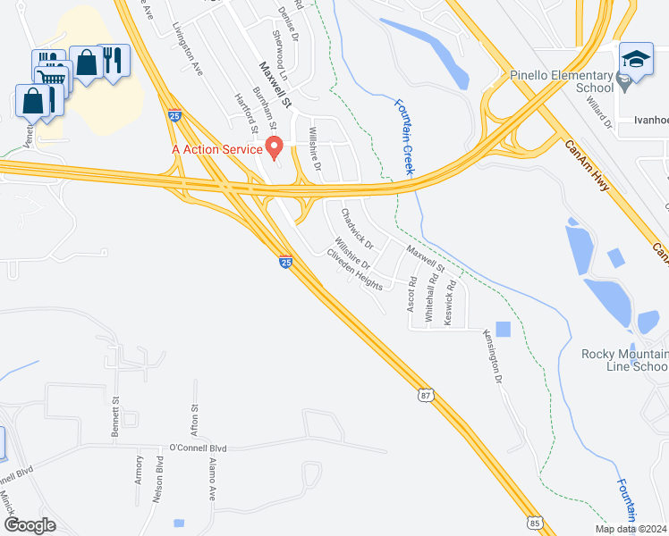 map of restaurants, bars, coffee shops, grocery stores, and more near 4822 Hobkirks Point in Colorado Springs