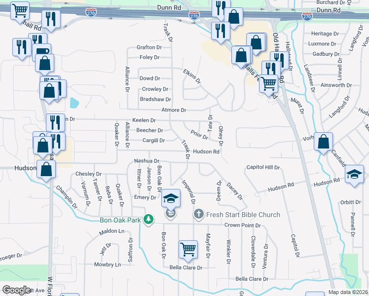 map of restaurants, bars, coffee shops, grocery stores, and more near 1818 Hudson Road in St. Louis