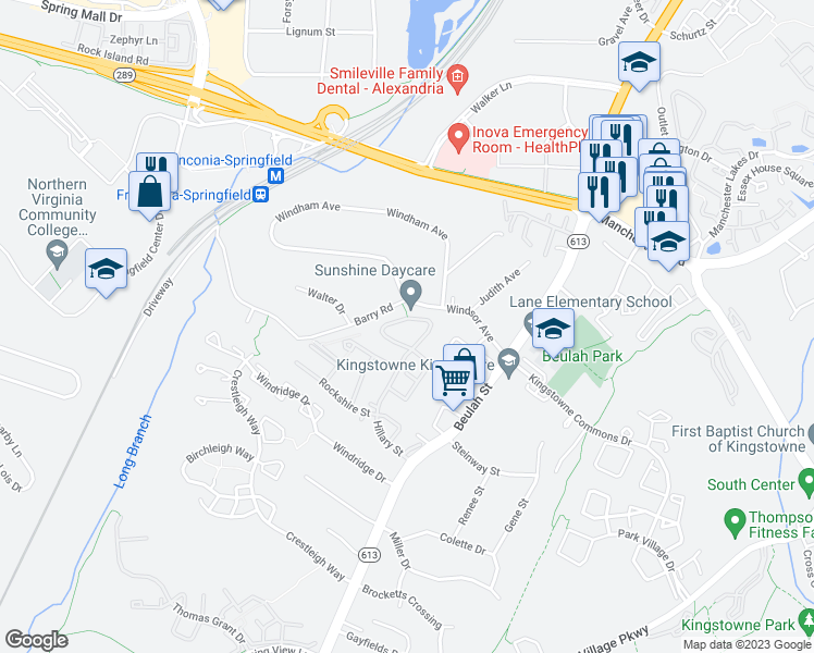 map of restaurants, bars, coffee shops, grocery stores, and more near 6420 Silver Ridge Circle in Alexandria