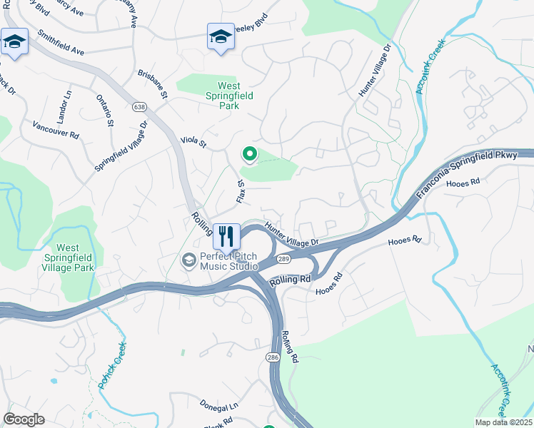 map of restaurants, bars, coffee shops, grocery stores, and more near 7871 Rolling Woods Court in Springfield