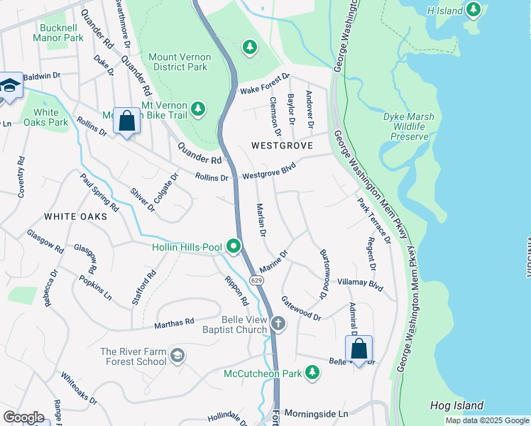 map of restaurants, bars, coffee shops, grocery stores, and more near 7113 Marlan Drive in Alexandria
