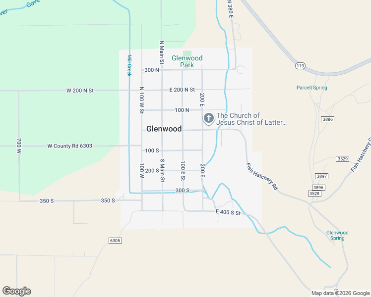 map of restaurants, bars, coffee shops, grocery stores, and more near 95 East 100 North in Glenwood