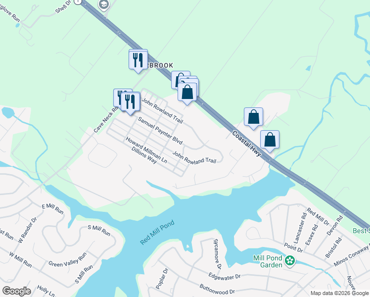 map of restaurants, bars, coffee shops, grocery stores, and more near 16566 Samuel Paynter Boulevard in Milton