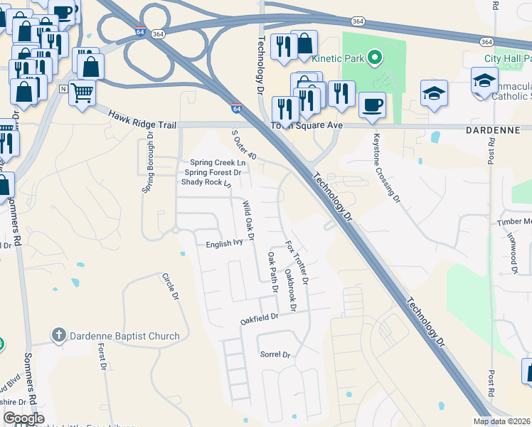 map of restaurants, bars, coffee shops, grocery stores, and more near 8015 Oakmont Court in O'Fallon